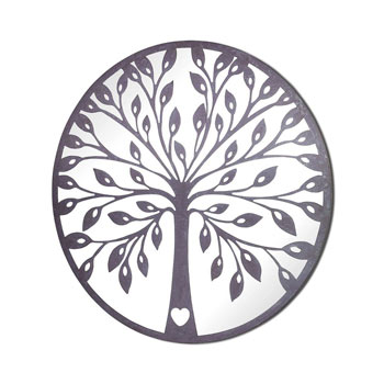 Image of 80cm Pewter Coloured Tree of life Mirror Screen with Heart Motif