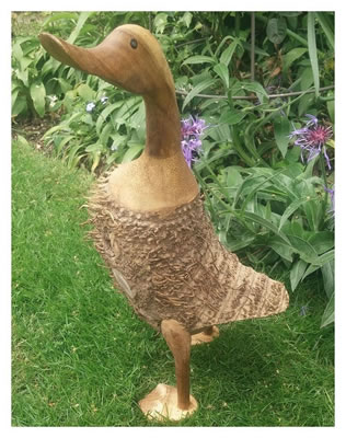 Image of Wooden Standing Fuzzy Duck - Teak