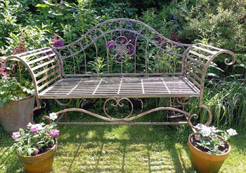 Image of Ornate Verdigris Metal Garden Bench, 93cm x 107cm