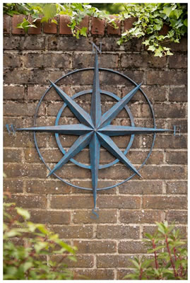 Image of Blue Metal Compass Wall Art Plaque - 86cm Tall