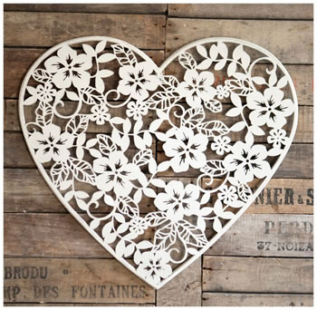 Image of White Flower Heart Wall Art Screen - 59cm