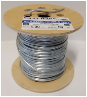 Image of 50m Roll of 4mm Diameter Galvanised Mild Steel Line or Straining Wire in a Handy Spool
