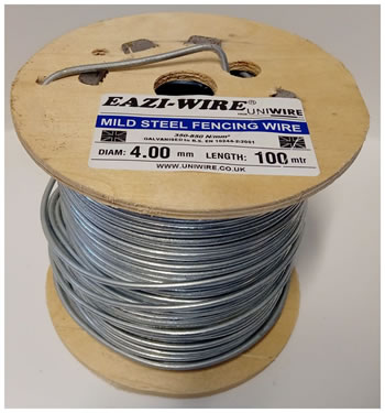 Image of 100m roll of 4mm Diameter Galvanised Mild Steel Line or Straining Wire in a Handy Spool