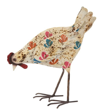 Image of Cream Painted Chicken Garden Ornament