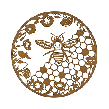 Image of Rusty Metal Honeycomb Bee Wall Hanging Plaque - 60cm Diameter