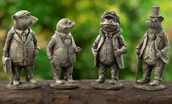 Image of Miniature set of Wind in the Willows Characters in Solid Stone resin aged patina