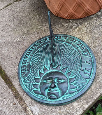 Image of Sundial Garden Ornament in Verdigris Cast Iron Sun Face