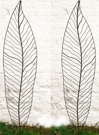 Image of Pair Of Giant Leaves Border Stakes In Sturdy Metal - 150cm