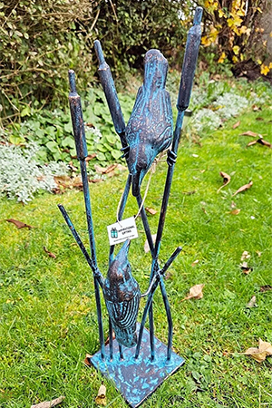 Image of Cast Iron Birds on Reeds Garden Statue - Aged Bronze Finish