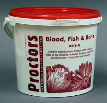 Image of 5kg tub of Proctors Blood Fish and Bone 100% Organic general garden fertiliser