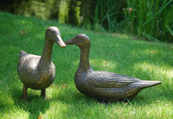 Image of Pair of Duck Garden Ornaments in Cast Aluminium with Antique Bronze Finish