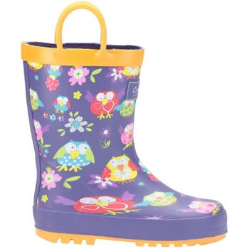 Image of Cotswold Puddle Kids' Wellington Boots in Owl Print