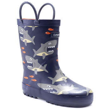 Image of Cotswold Puddle Kids' Wellington Boots in Shark Print