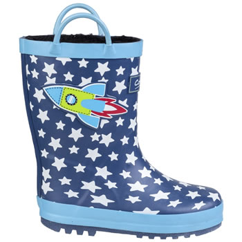 Image of Cotswold Kids Sprinkle Wellington Boots in Rocket Print