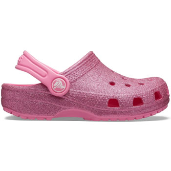 Image of Crocs Classic Kids Glitter Clogs in Pink Lemonade