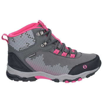 Image of Cotswold Ducklington Lace Kids' Boots in Grey/Pink