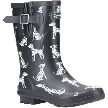 Image of Cotswold Women's Mid Calf Wellington Boots in Black Dalmatian