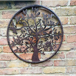 Small Image of Rustic Brown Metal Tree Of Life Wall Art & Corded Frame - 51cm Diameter
