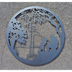 Extra image of Black Garden Screen Of A Father and Son Fishing - 45cm dia.