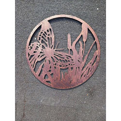 Extra image of Butterfly On Reeds In A Copper Finish Steel Garden Screen - 45cm dia.