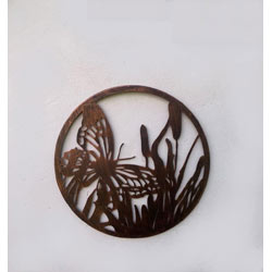 Extra image of Butterfly On Reeds In A Copper Finish Steel Garden Screen - 45cm dia.