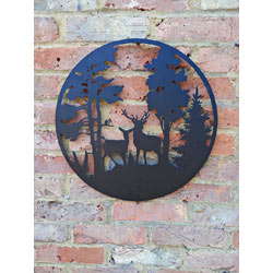Extra image of Black Deer In Ever Green Woods Steel Garden Screen - 45cm dia.