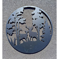 Extra image of Black Deer In Ever Green Woods Steel Garden Screen - 45cm dia.