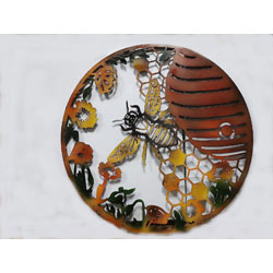 Extra image of Colourful Bee and Hive Honeycomb Screen Wall Art - 60cm dia.