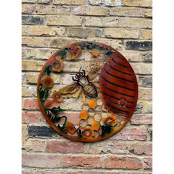 Small Image of Colourful Bee and Hive Honeycomb Screen Wall Art - 60cm dia.