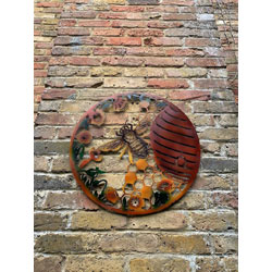 Extra image of Colourful Bee and Hive Honeycomb Screen Wall Art - 60cm dia.