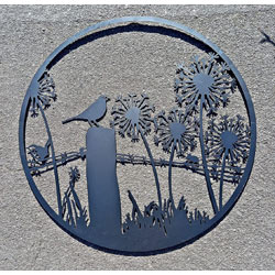 Extra image of Bird Perching On A Post Surrounded By Dandelions Black Steel Garden Screen - 45cm dia.