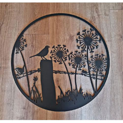 Extra image of Bird Perching On A Post Surrounded By Dandelions Black Steel Garden Screen - 45cm dia.
