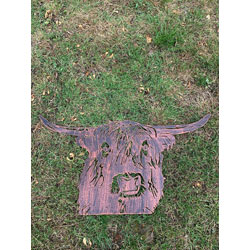 Extra image of Large Copper Colour Highland Cow Steel Metal Garden Wall Plaque 68 X 36cm