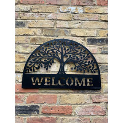 Small Image of Welcome Sign With Tree Of Life in a Black Finish - 60cm dia.
