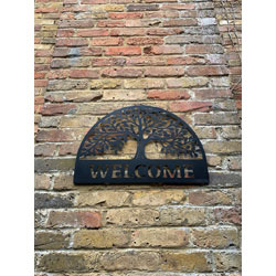 Extra image of Welcome Sign With Tree Of Life in a Black Finish - 60cm dia.