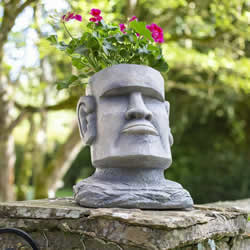 Small Image of La Hacienda Easter Island Garden Head Planter Ornament