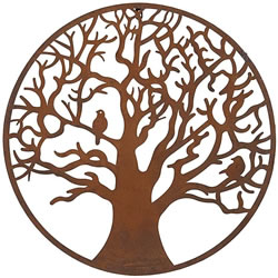 Small Image of Rustic Round Steel Metal Autumn Tree Of Life Wall Art Plaque Screen - 60cm Diam