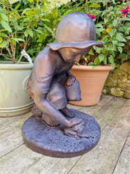 Extra image of Boy Playing with Frog Garden Ornament