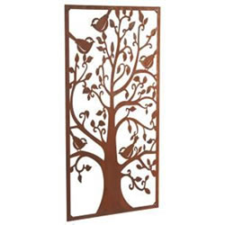 Small Image of Wonderful Rustic Steel Garden Metal Birds and Tree Screen 1.8m tall - ideal for a screen fence or wall mounting and climbing plants!
