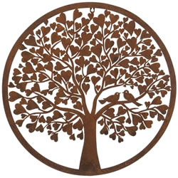 Image of Rustic Round Heart Leafed Tree with two love birds - 60cm diameter