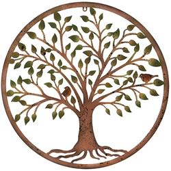 Small Image of The Rustic Green Leafed Tree and Bird Wall Art Plaque - 60cm