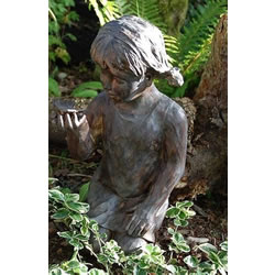 Small Image of Girl With Butterfly Resin Sculpture