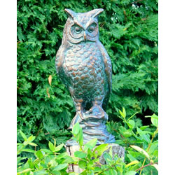Small Image of Cast Iron Long Eared Owl Sculpture - Antique Verde Bronze Finish