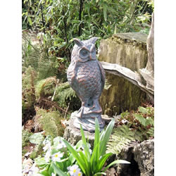 Extra image of Cast Iron Long Eared Owl Sculpture - Antique Verde Bronze Finish