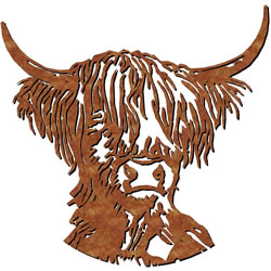 Image of Highland Cow Rustic Steel Garden Wall Plaque - 72cm Tall