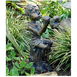Small Image of Piping Pixie Playing a Flower Flute Statue - Bronzed Effect Resin, 55cm tall