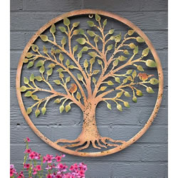 Extra image of The Rustic Green Leafed Tree and Bird Wall Art Plaque - 60cm