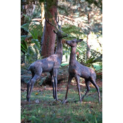 Small Image of Extra Large Pair of Bronzed Deer Garden Statues Cast from Aluminium