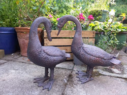 Image of Pair of Geese Sculptures - Hand Cast from High-Grade Aluminium