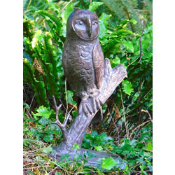 Small Image of Owl on Branch Cast Iron Sculpture with an Aged Bronzed Finish, 40cm tall